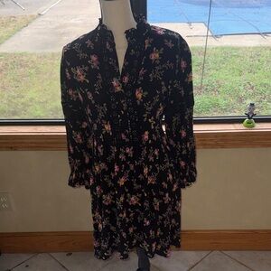 Angie Black Long-Sleeve Floral Ruffle Dress